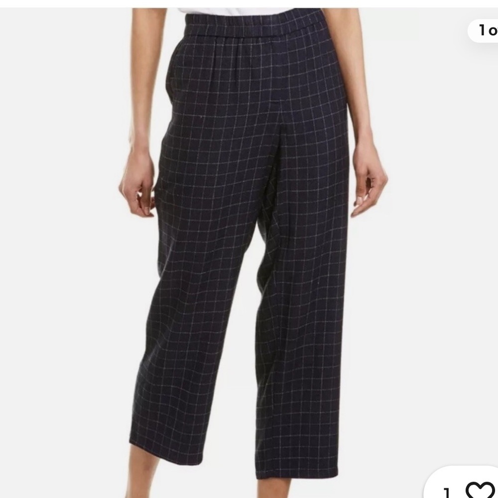 EILEEN FISHER Womens Pants - Blue, Windowpane Plaid, 100% Tussah Silk
